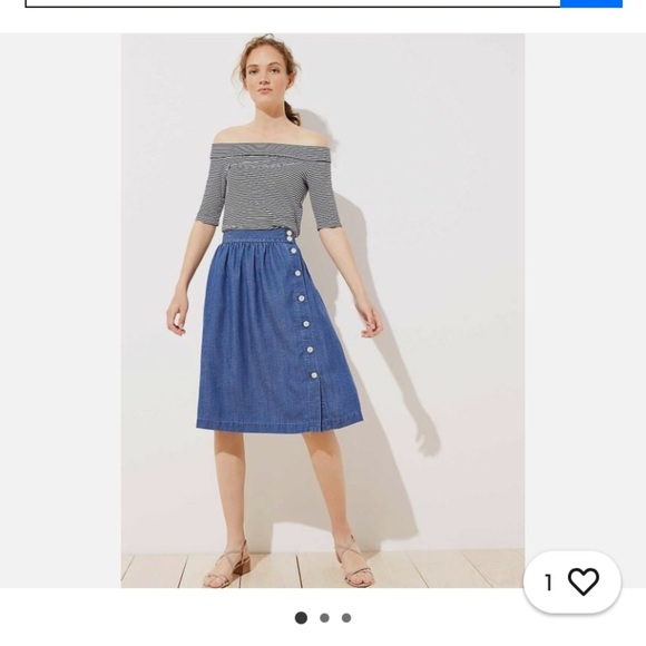 New Ann Taylor LOFT Side Button Linen Blend Chambray Blue A-line Skirt Sz 8 - Picture 1 of 10